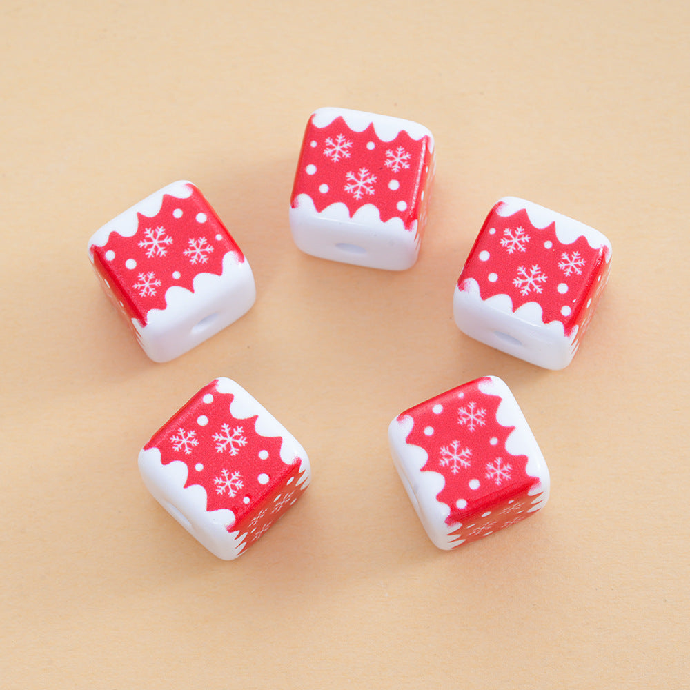 Baking Painted Christmas Square Acrylic Beads 15mm 10pcs 6