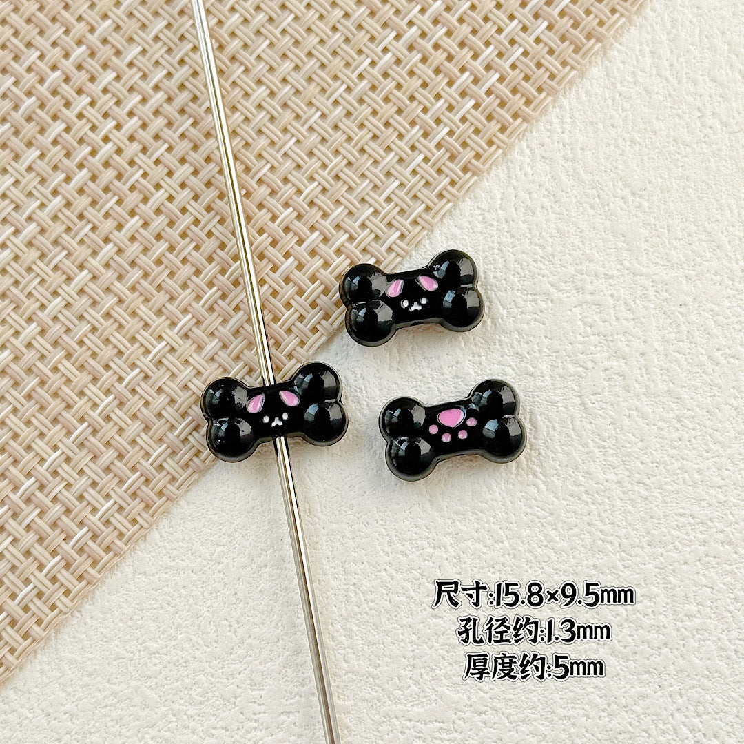 Bone and Heart Metal Beads 15mm and 10mm Baking Painted Alloy 10pcs 14