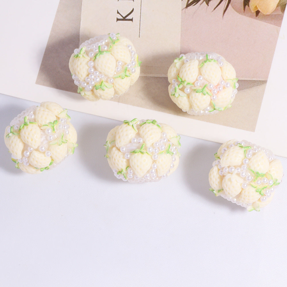 Embellished Double Layer Strawberry Clay Beads 22mm 5pcs 6