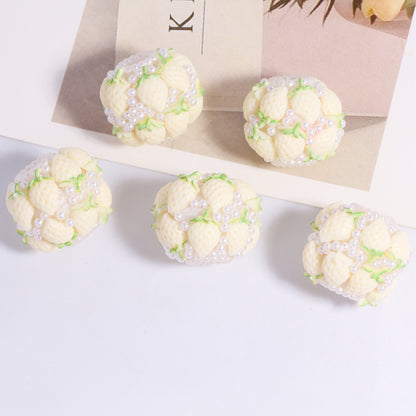 Embellished Double Layer Strawberry Clay Beads 22mm 5pcs 6