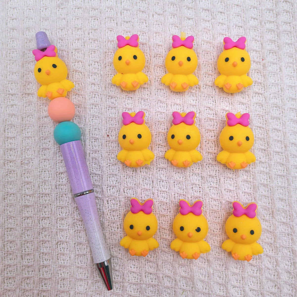 Silicone 3D Focal Beads Easter Little Yellow Chicken Bunny Holding Carrot 20pcs 3