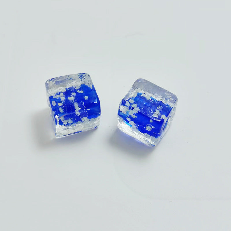 Lampwork Glass Beads Cube 12mm Glow In The Dark Floral Filled 20pcs 6