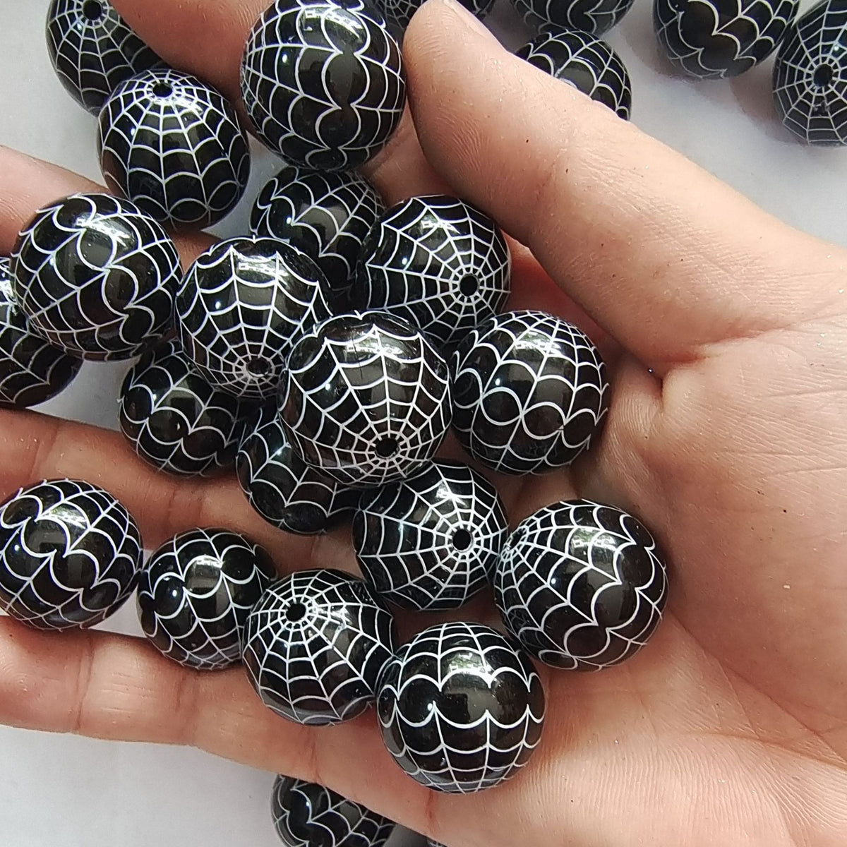 Halloween Printed Bubblegum Beads 20mm Spider Web Pumpkin Design 2