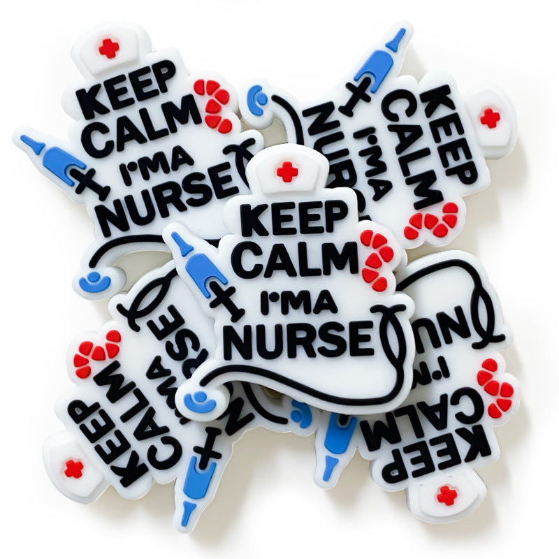 Silicone Focal Beads Nurse KEEP CALM I AM A NURSE Text and Medical Icons 20pcs 4