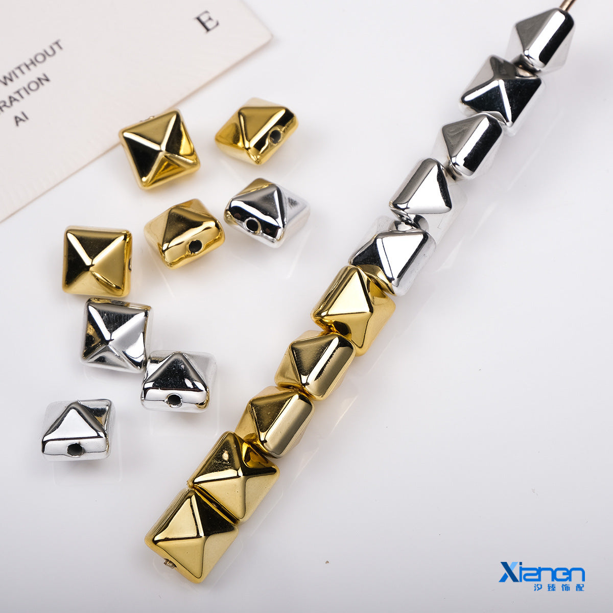 Irregular Square Acrylic Beads 10mm Imitation Metal 50pcs 3