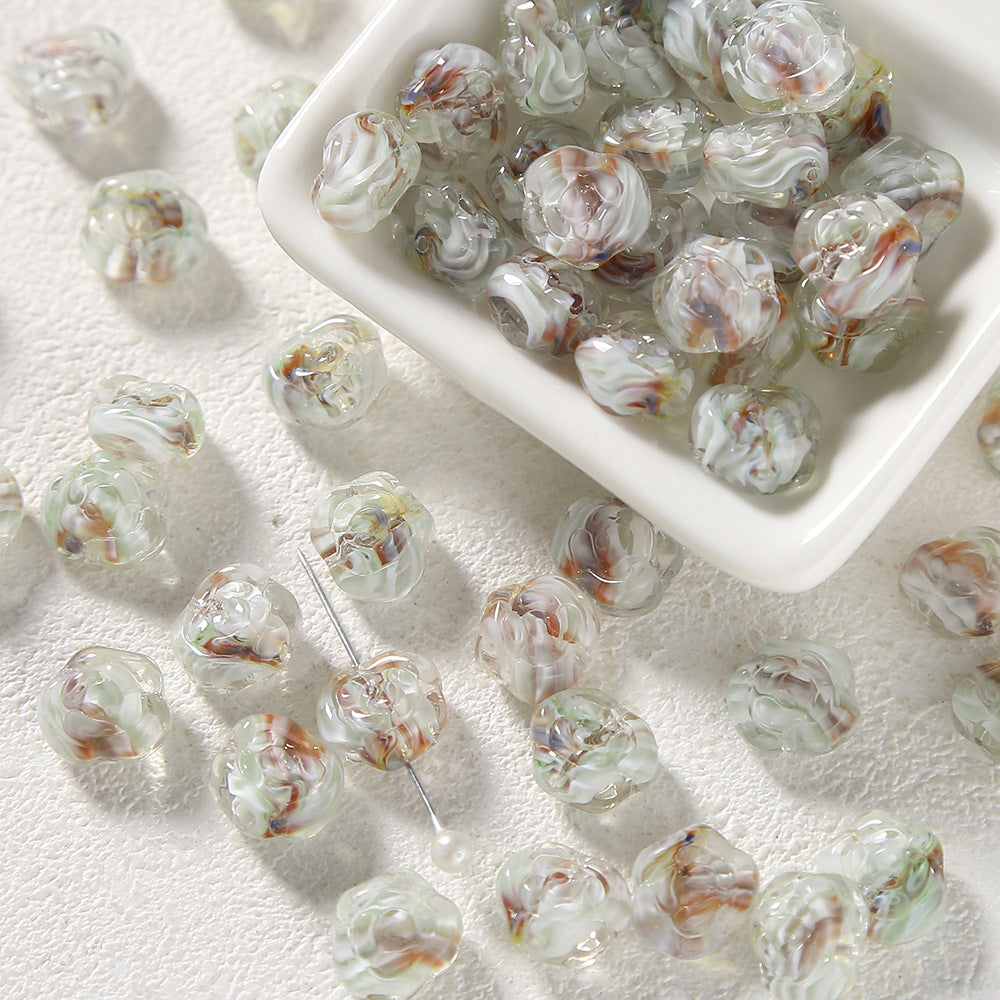 Lampwork Glass Beads Rose 12mm Gradient Color Handmade 10pcs 6