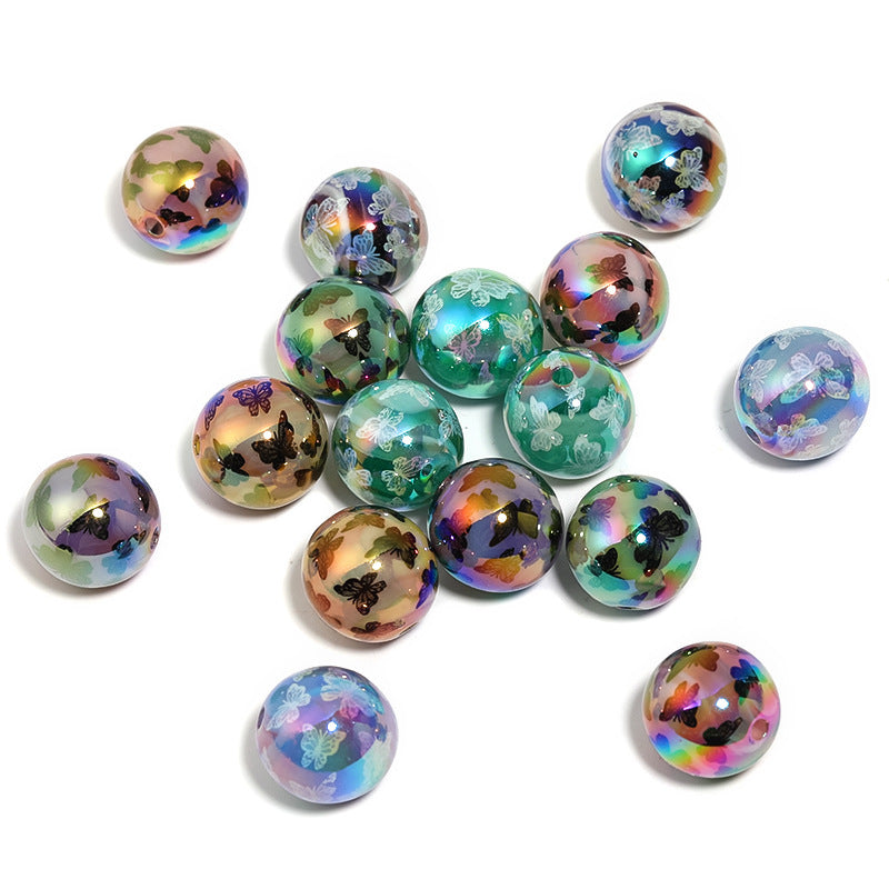 UV Plating Butterfly Acrylic Beads 16mm Lace Printed 50pcs 5