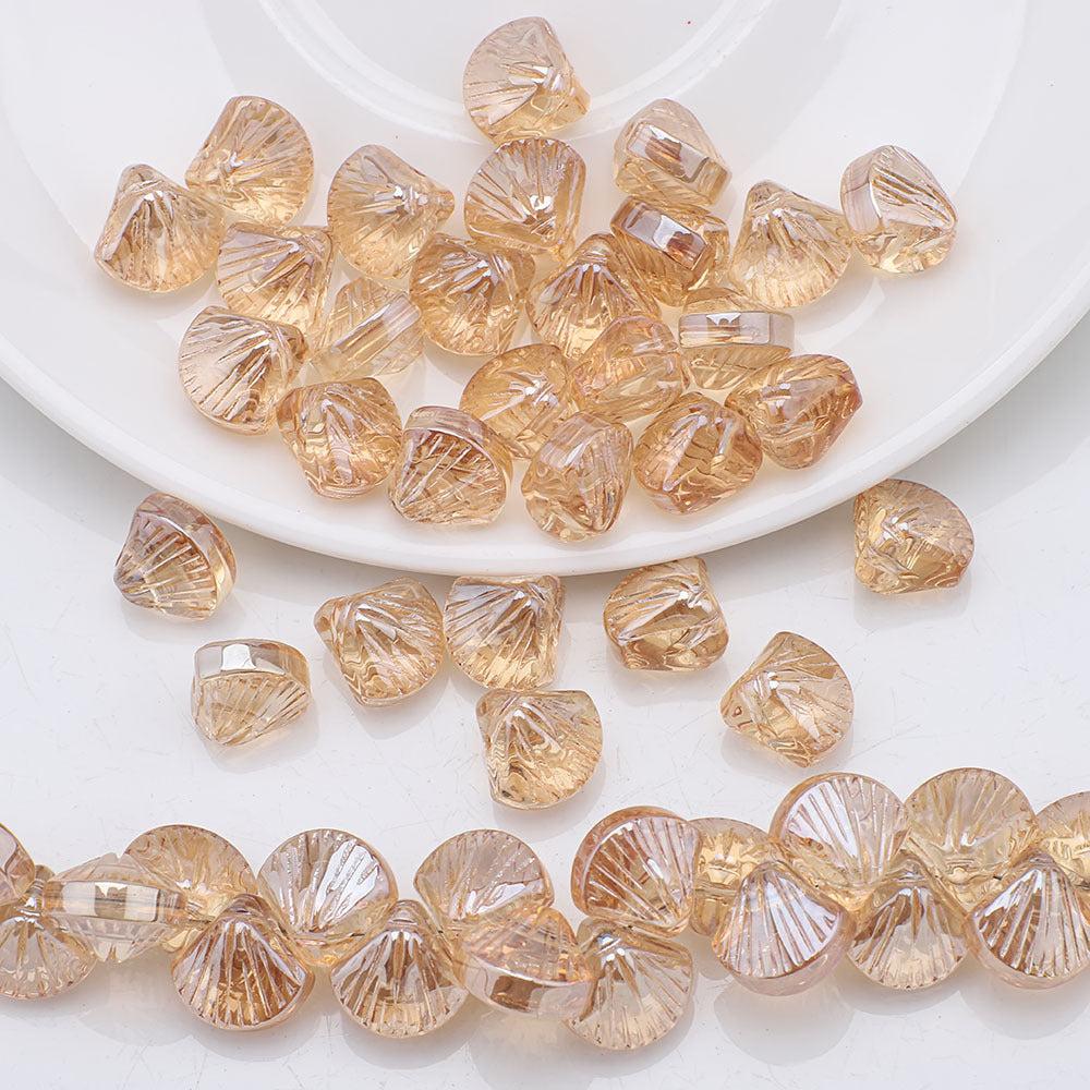 Electroplated Shell Glass Beads 10mm Glossy Ridged Surface 60pcs 8