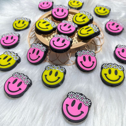 Silicone Focal Beads Smiley Flower Wearing Daisy Crown 20pcs 2