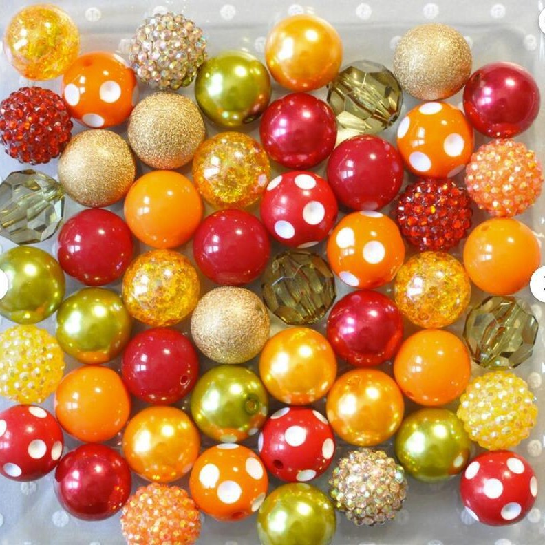 Bubblegum Beads 20mm Autumn Red Gold Orange Chunky Mix 50pcs