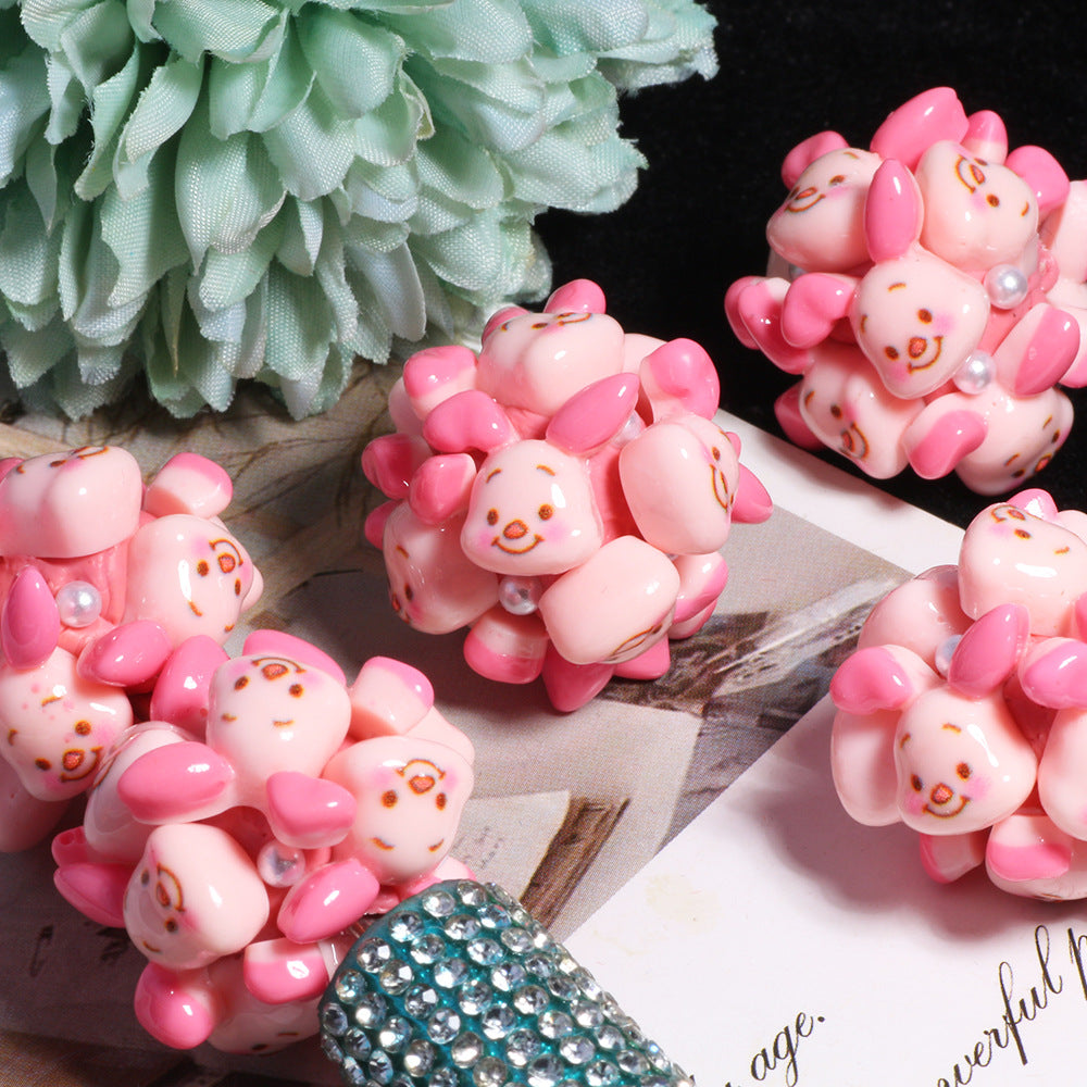Embellished Bubblegum Beads 20mm Winnie & Friends Pastel Pearl 5pcs 6