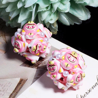 Embellished Bubblegum Beads 20mm Labub Polymer Clay Detailed 5pcs 14