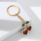 Vintage Alloy Cherry Keychain Glossy Red Heart Charm 2