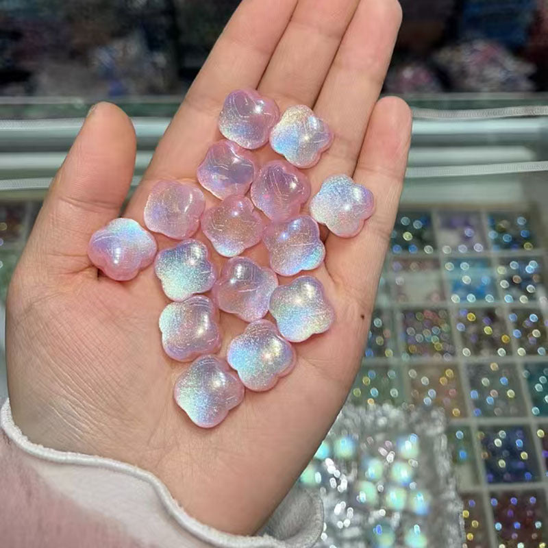 Glitter Heart Clover Resin Beads 18mm Lavender Iridescent 20pcs 15