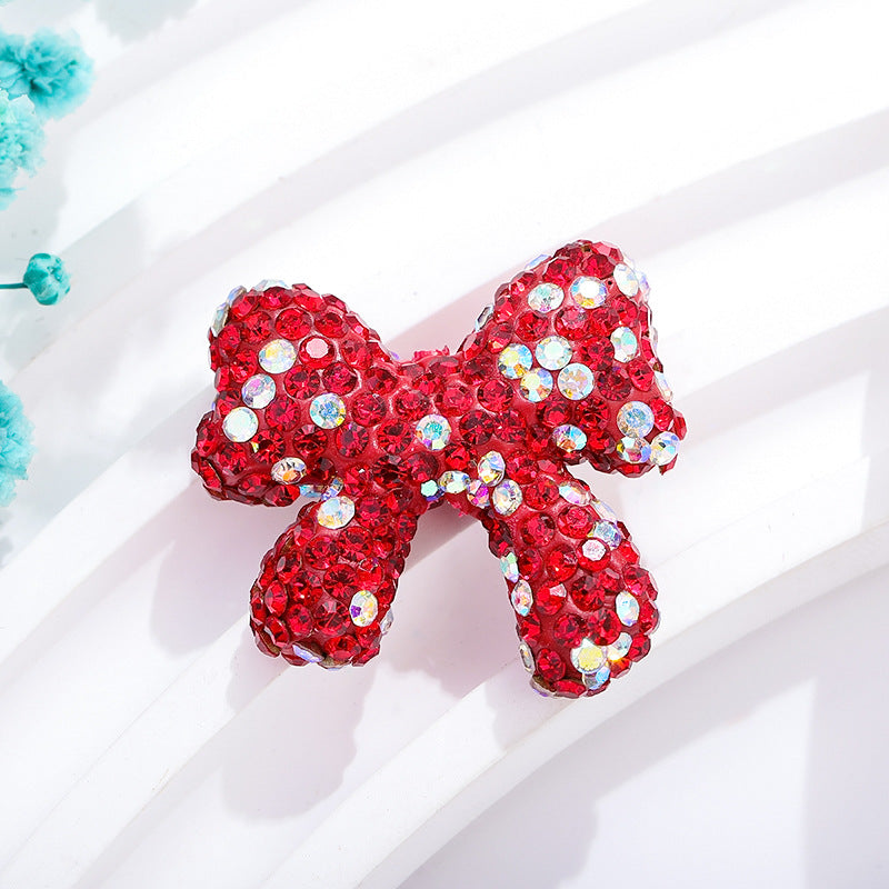 Rhinestone Bow Clay Beads 28mm Colorful Sparkle 5pcs 6