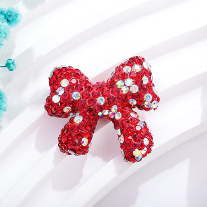 Rhinestone Bow Clay Beads 28mm Colorful Sparkle 5pcs 6