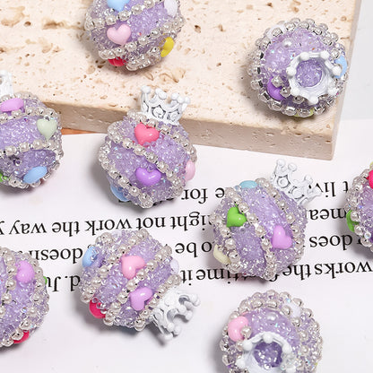 Crown Rhinestone Beads 19x24mm Colorful Heart Accents 5pcs 7
