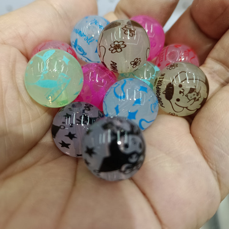 Transparent Round Acrylic Beads 16mm Jelly Color Sanrio Printed 100pcs