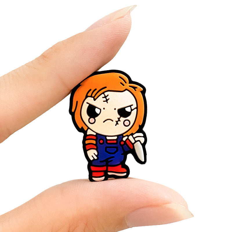 Silicone Focal Beads Cartoon Characters Fiery Orange Hair Holding Knife 20pcs 5