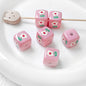 Hand Painted Square Acrylic Beads 14mm Flower Plaid Design 2pcs 8
