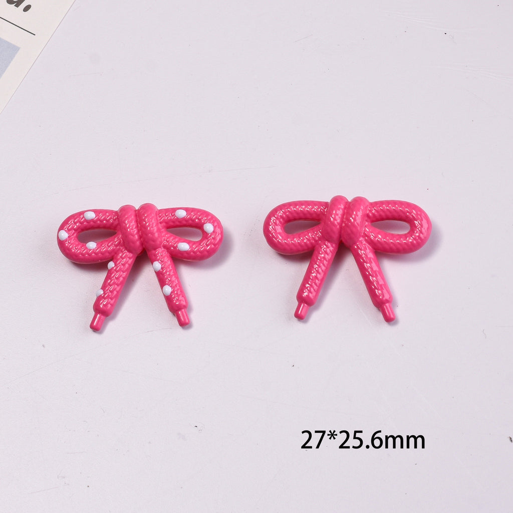 Hand Painted Bow Acrylic Beads 27mm Polka Dot Design 10pcs 2