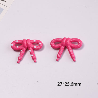 Hand Painted Bow Acrylic Beads 27mm Polka Dot Design 10pcs 2
