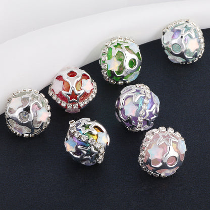 Starry Round Rhinestone Beads 18mm Acrylic Silver Star Cutout 10pcs