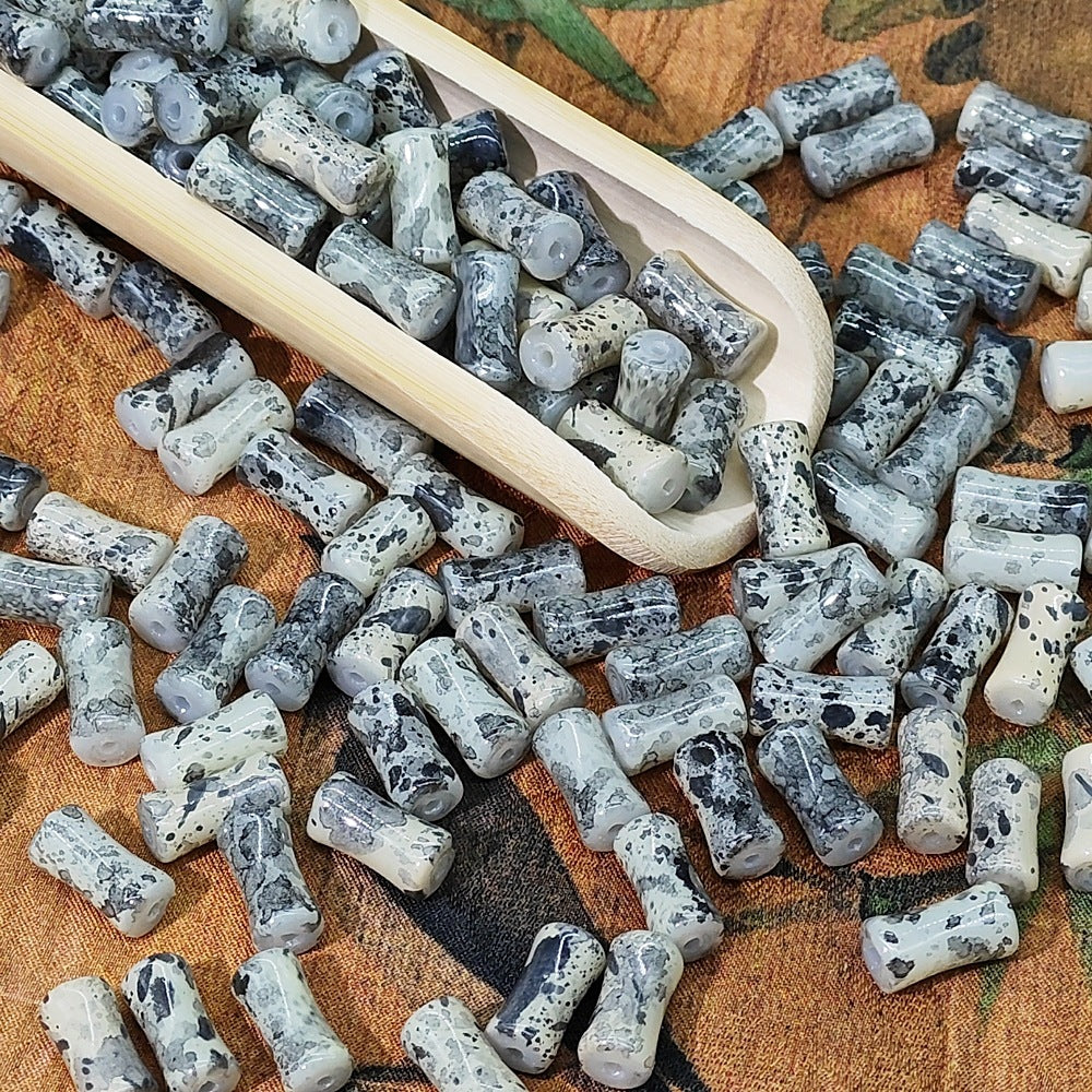 Painted Bamboo Tube Glass Beads 6X12mm Marbled Earth Tone 50pcs 8