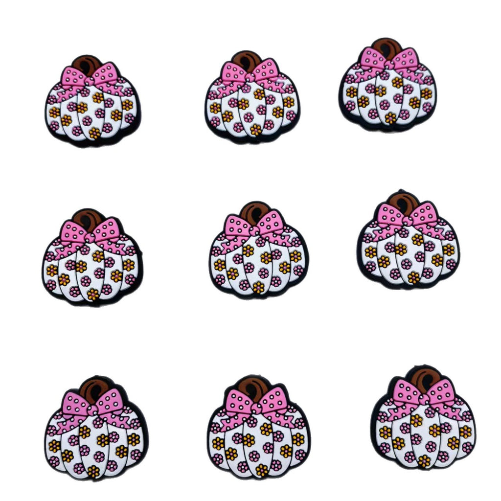 Silicone Focal Beads Pumpkin with Floral Bow 20pcs 5