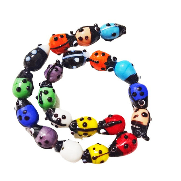 Hand Painted Ladybird Enamel Glass Beads 9x14mm Colorful 20pcs 3