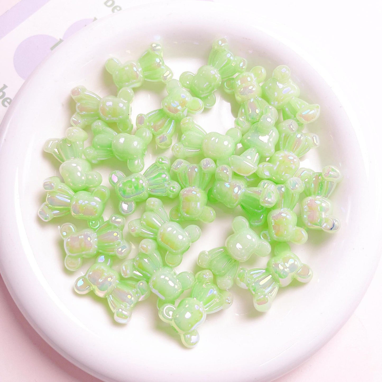 Glow In The Dark Jelly Bear Acrylic Beads 24mm Iridescent Plated 10pcs 12