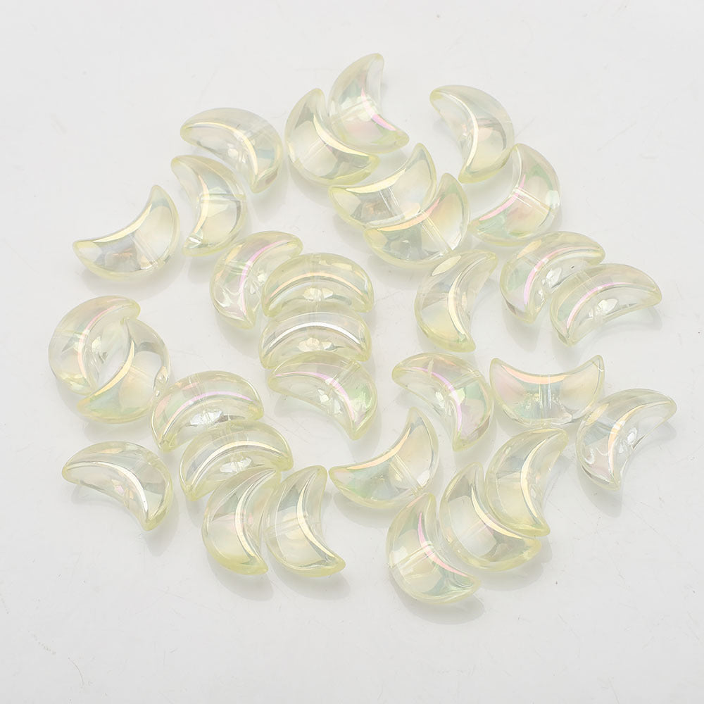 Moon Plated Transparent Crescent Glass Beads 9mm 14mm 30pcs 24