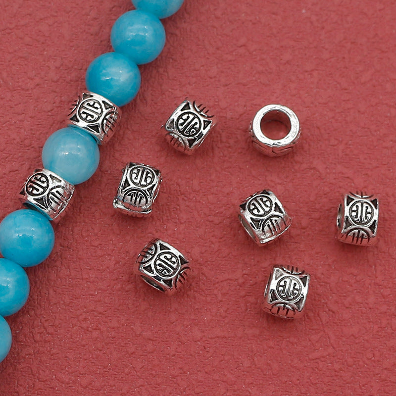 Tibetan Metal Beads 6mm Vintage Patterned Large Hole Zinc Alloy 100pcs