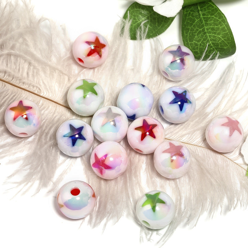 Plating Heart Star Acrylic Beads 16mm Milk White Printed 50pcs 4