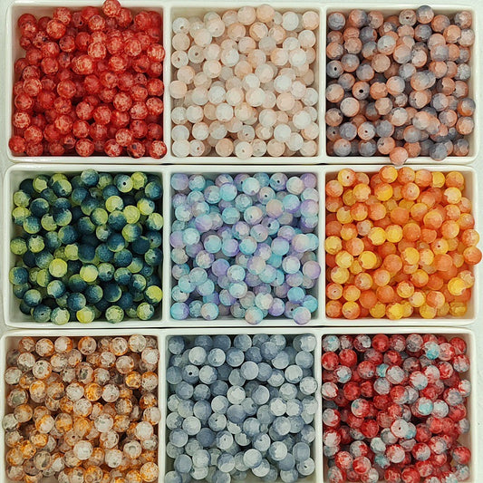 Frosted Round Glass Beads 10mm Matte Mixed Colors 50pcs