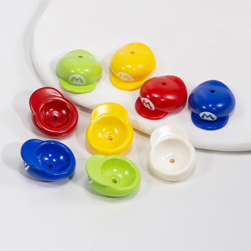 Painted Mario Hat Acrylic Beads 26mm Colorful 10pcs 4