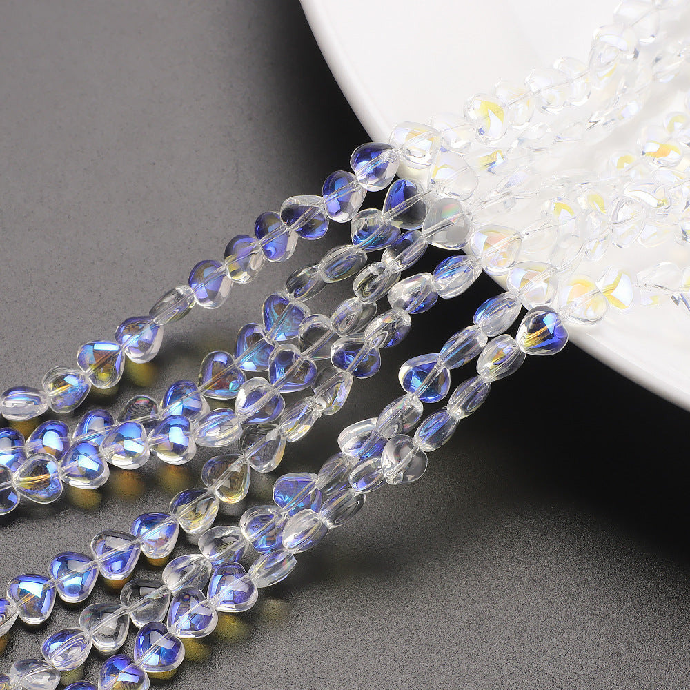 Electroplated Heart Glass Beads 8mm Transparent Mixed Colors 50pcs 12