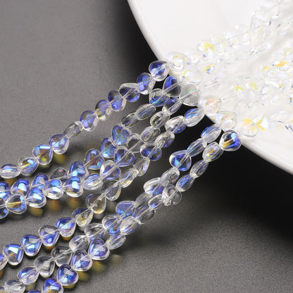 Electroplated Heart Glass Beads 8mm Transparent Mixed Colors 50pcs 12