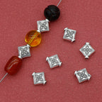 Flat Square Metal Beads 10mm Tibetan Four-Leaf Pattern 100pcs 3