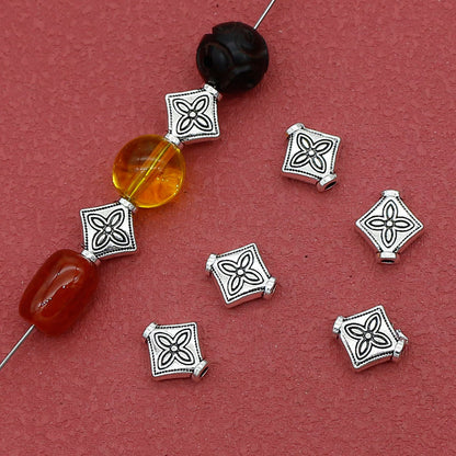 Flat Square Metal Beads 10mm Tibetan Four-Leaf Pattern 100pcs 3