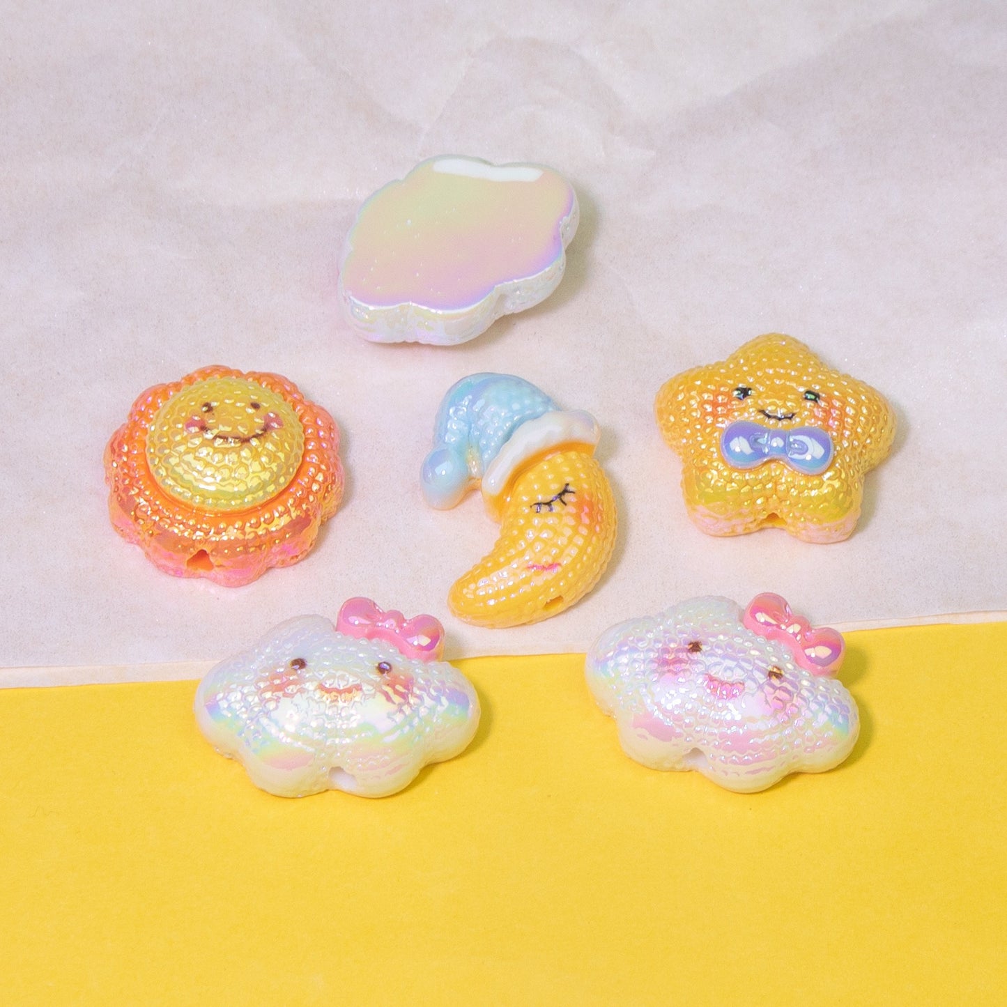 Iridescent Smiley Cloud Moon Resin Beads Personified Characters 10pcs