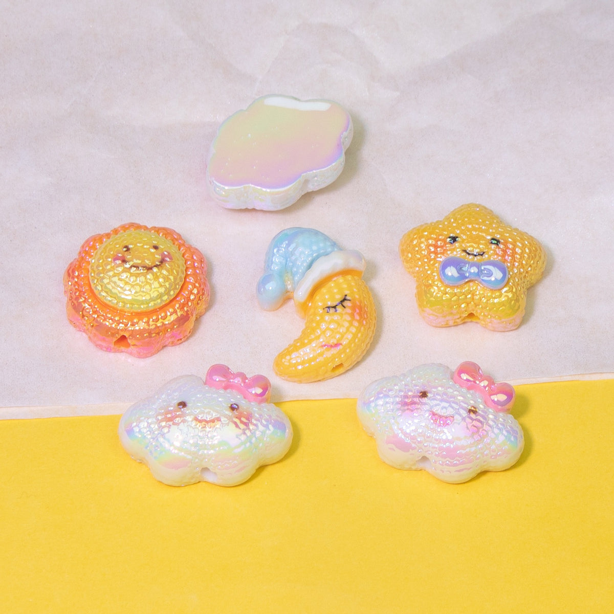 Iridescent Smiley Cloud Moon Resin Beads Personified Characters 10pcs