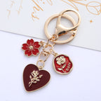 Pearl Rose Heart Flower Alloy Keychain Gold Tone Romantic Charm 4