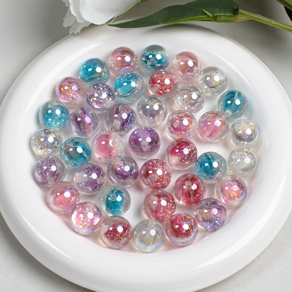 Glitter Resin Beads 16mm Round Clear Light Color 10pcs 6