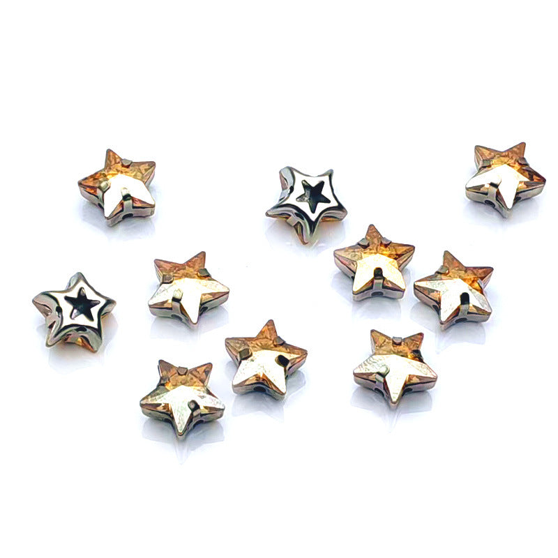 Electroplated Pentagram Glass Beads 10mm Silver White Star Cutouts 50pcs 3