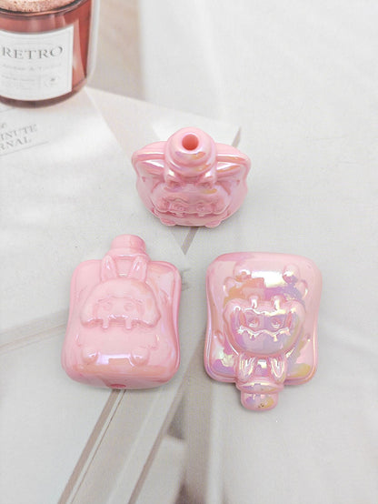 UV Plating Sucking Jelly Acrylic Beads 32mm Glossy Pastel Smile 50pcs 8
