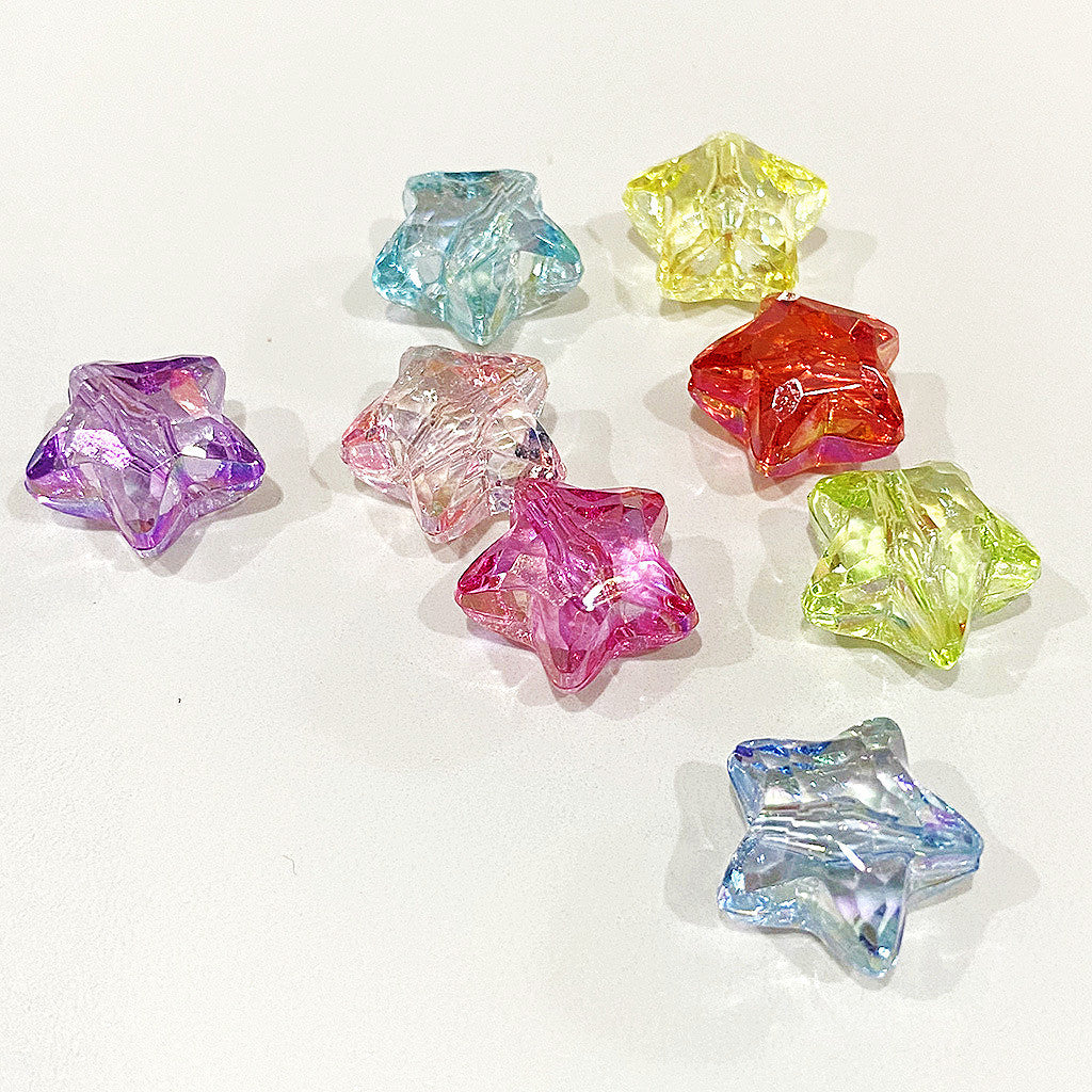 Clear Heart and Star Acrylic Beads 17-20mm Iridescent AB Coated 20pcs 12