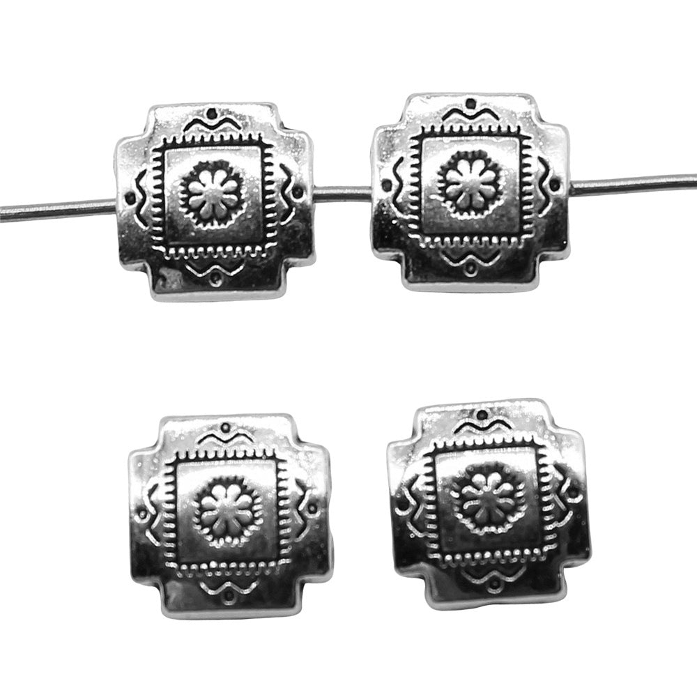 Square Metal Beads 4x10mm Vintage Pattern Alloy 30pcs 3