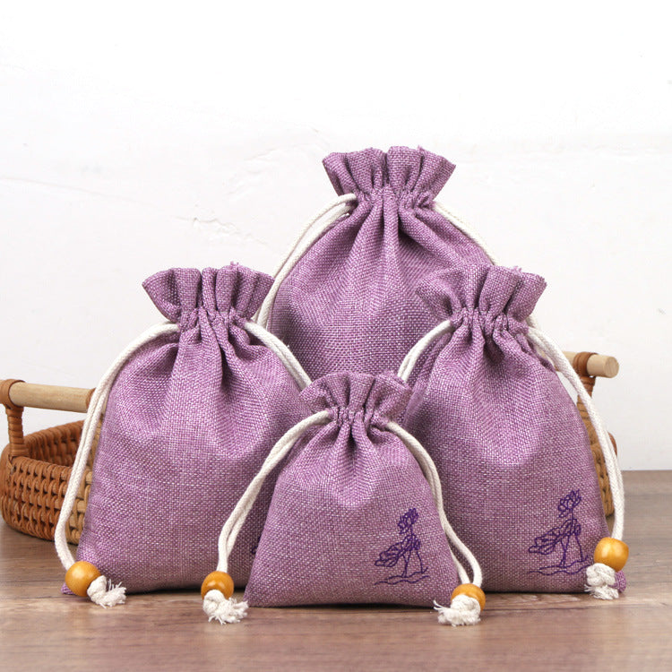 Cotton Linen Drawstring Bags Colorful Lotus Print 8x10-12x15cm 2pcs 13