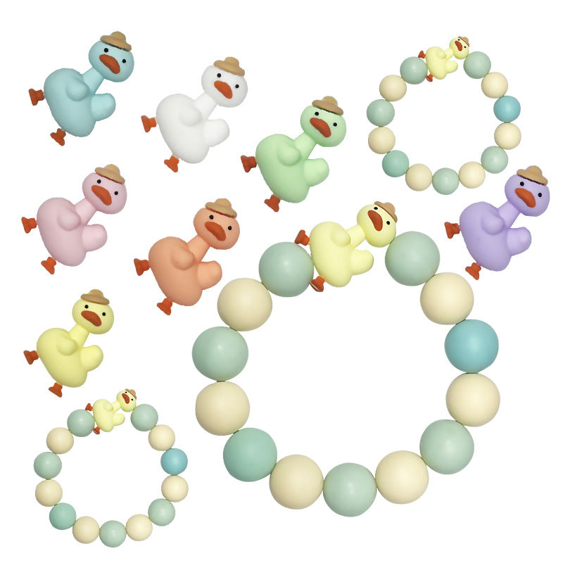 Silicone 3D Focal Beads Duck Macaroon Color Wearing Hat 20pcs 2